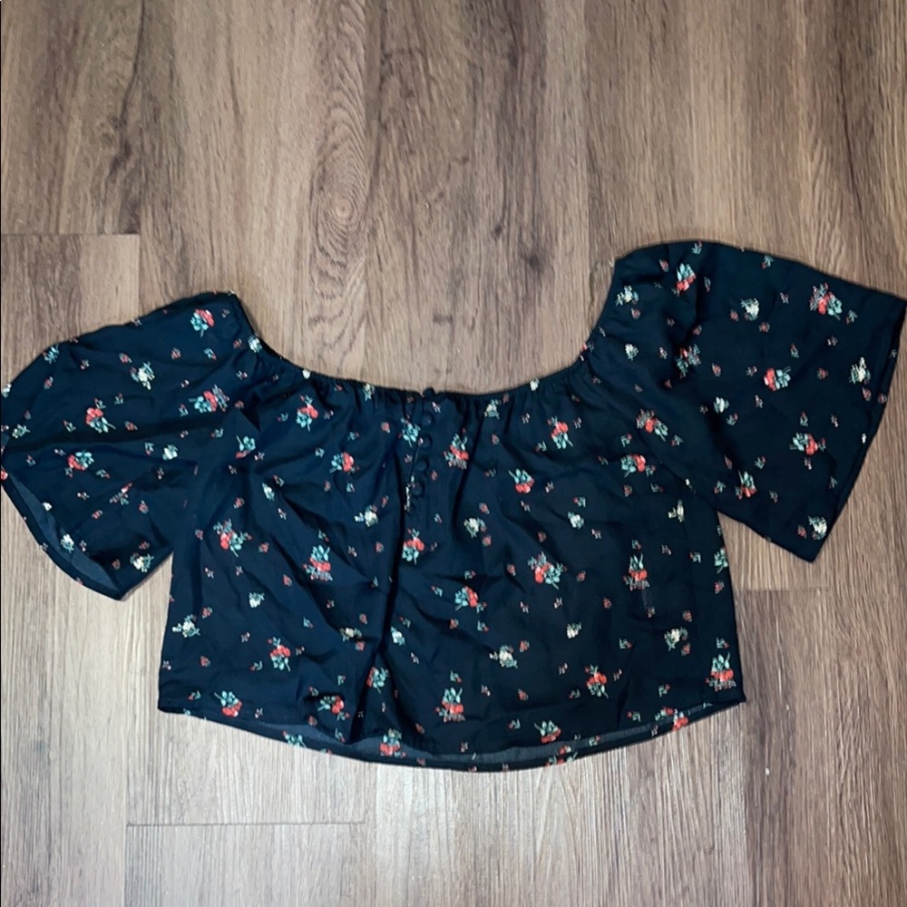 Multicolored Off the Shoulder Puff Sleeve Crop Blouse